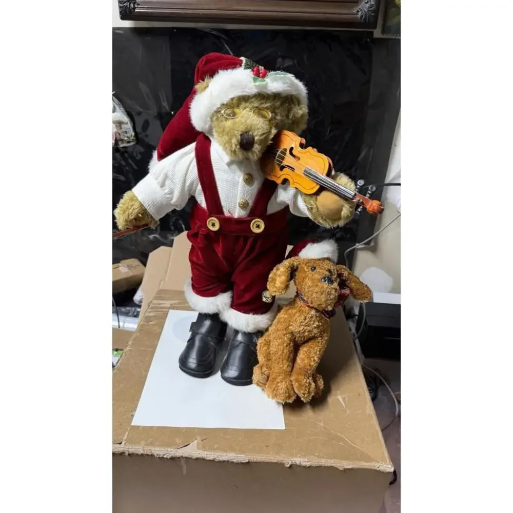 Holiday Elegance Christmas Bear Couple 22” Plush Figurines w Dogs Decor‎